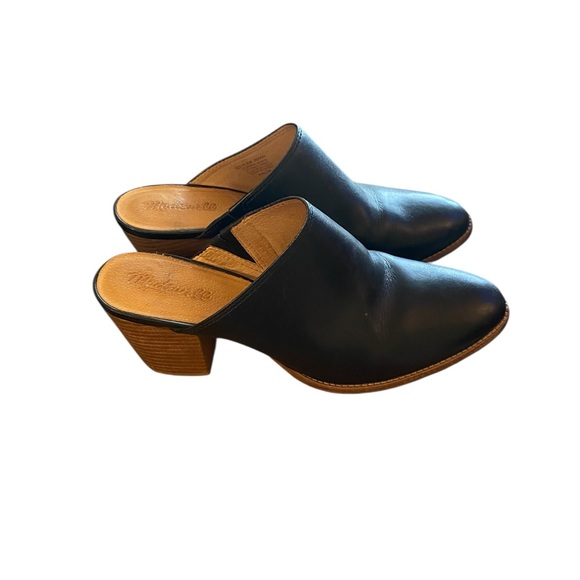Madewell BLACK LEATHER Mule Clog Slip-On Shoes Shootie STACKED HEEL - Picture 1 of 9
